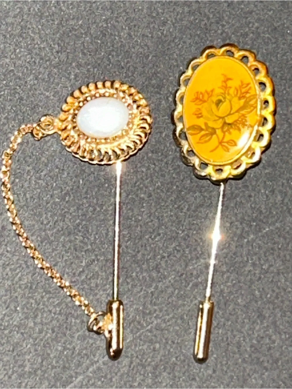 Genuine Opal Stick Pins Flower Bouquet & Gold Chain Clutch Attached